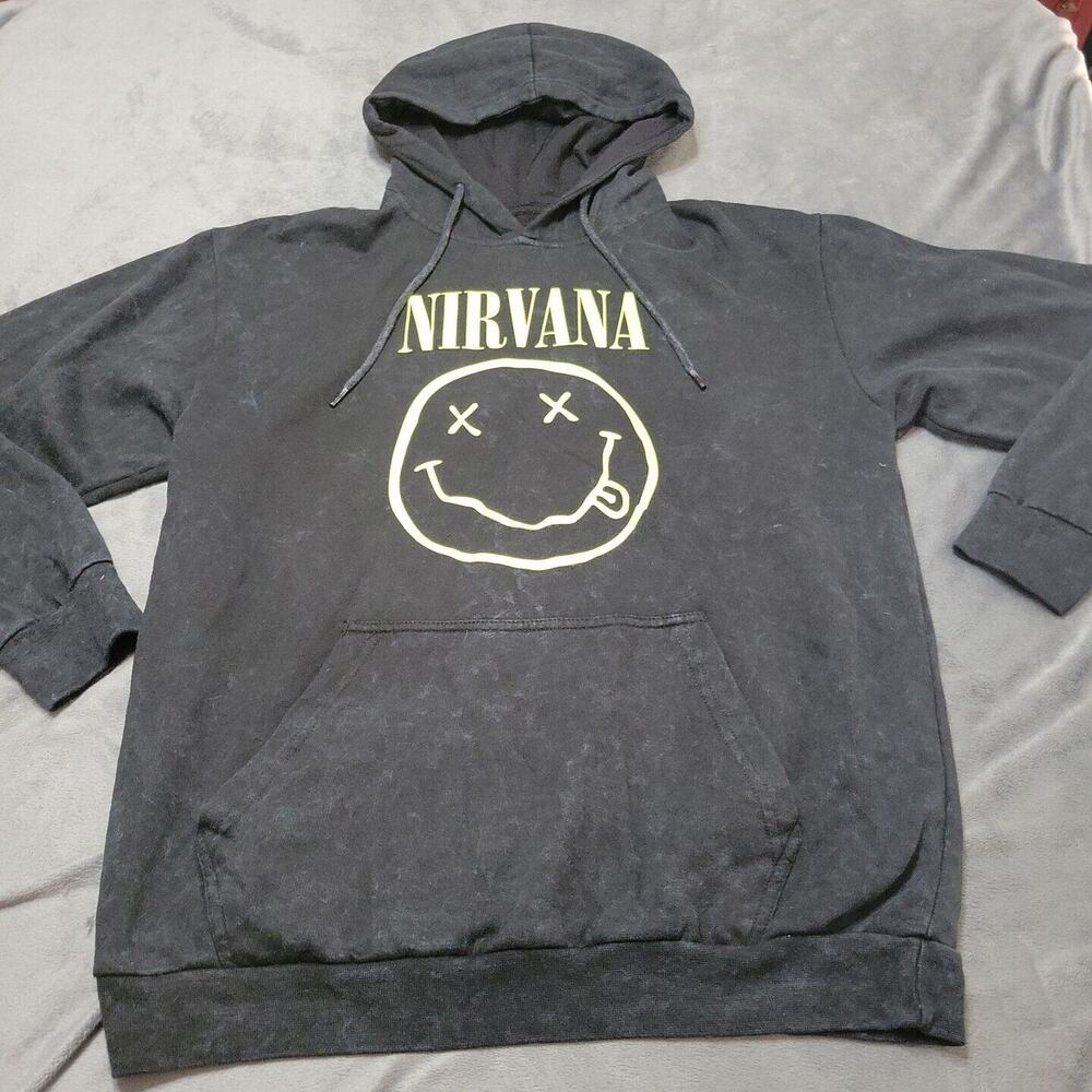 Nirvana Jacket Womens Medium Hoodie Sweatshirt Black Pullover Tie Drawstring Top
